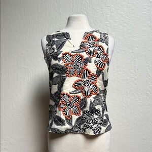 J. Crew notched shell top in Polynesian floral print with embellishments